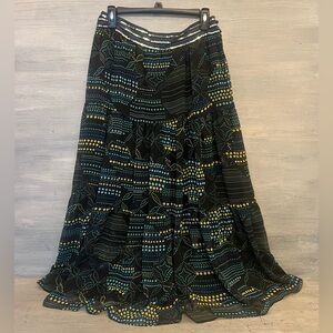 New Directions Sheer Blue Yellow Green Polka Dot Boho Peasant Skirt PS GC‎